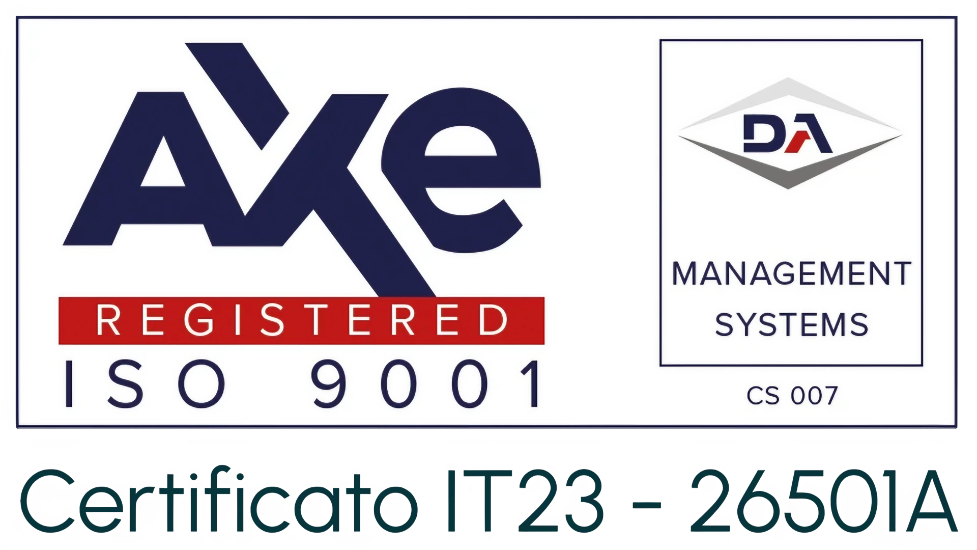 Logo certificazione ISO 9001 di Axe per gestione qualità in demolizioni, bonifiche amianto, tagli strutturali e strip out.